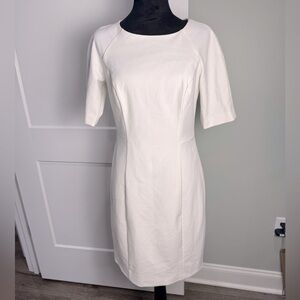 Shoshanna White Sheath Midi Dress Crew Neck fitted lined